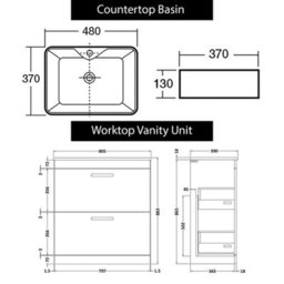 Royal Bathrooms 800mm Floor Standing Vanity Unit 2 Drawer Grey Elm & Countertop Basin - Cube With Brushed Brass Handle - thumbnail 4