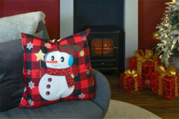 Netagon Xmas Haus Christmas Themed Cushion Snowman Red/black Linen - thumbnail 3