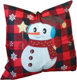 Netagon Xmas Haus Christmas Themed Cushion Snowman Red/black Linen