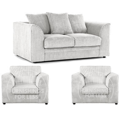 Furnishings For Less UK Luxor Jumbo Cord 2 + 1 + 1 Fabric 3 Piece Sofa Suite - Scatter Back Silver - image 1