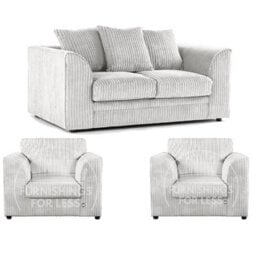 Furnishings For Less UK Luxor Jumbo Cord 2 + 1 + 1 Fabric 3 Piece Sofa Suite - Scatter Back Silver - thumbnail 1