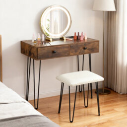 Costway Makeup Dressing Table With Lighted Mirror Vanity Desk Set-Brown - thumbnail 3