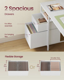 LEDREM Computer Desk, Work Desk With Storage, 3 Shelves, 2 Drawers, 140 X 60 X 76 Cm, For Home Office, Living Room, Modern Style - thumbnail 3