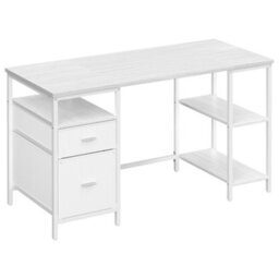 LEDREM Computer Desk, Work Desk With Storage, 3 Shelves, 2 Drawers, 140 X 60 X 76 Cm, For Home Office, Living Room, Modern Style - thumbnail 2