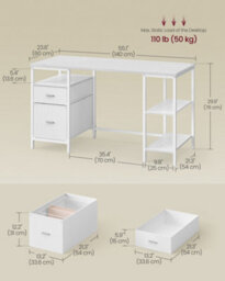 LEDREM Computer Desk, Work Desk With Storage, 3 Shelves, 2 Drawers, 140 X 60 X 76 Cm, For Home Office, Living Room, Modern Style - thumbnail 5