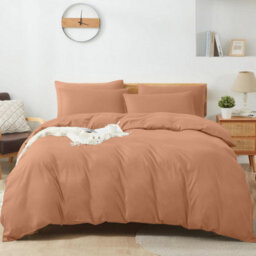 Aspire Homeware Plain Duvet Cover Set Soft Microfibre, Peach, Super King (L)220Cm X (W)260Cm - thumbnail 1