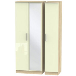 Trent Tall Triple Mirrored Wardrobe In Cream & Bardolino Oak (Ready Assembled) - thumbnail 1