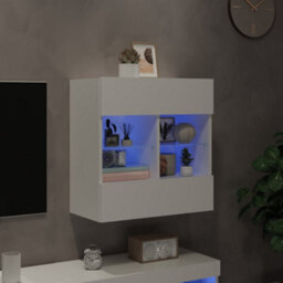 Walplus Tv Wall Cabinet With Led Lights White 58.5X30X60.5 Cm - thumbnail 4