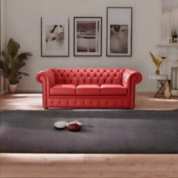 Chesterfield 3 Seater Shelly Flame Red Leather Sofa Bespoke In Classic Style - thumbnail 2