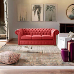 Chesterfield 3 Seater Shelly Flame Red Leather Sofa Bespoke In Classic Style - thumbnail 3