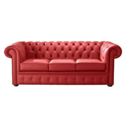 Chesterfield 3 Seater Shelly Flame Red Leather Sofa Bespoke In Classic Style - thumbnail 1
