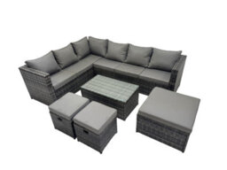 Fimous Outdoor Rattan Rectangular Coffee Table Corner Sofa Sets Garden Furniture Set With 3 Stools Dark Grey Mixed - thumbnail 1