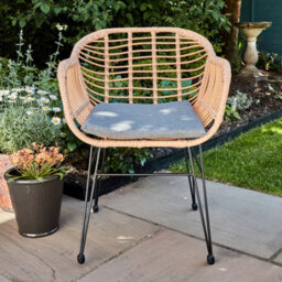 Home Source Flora Outdoor Table And Chair Set Natural Wicker Frame Black Steel Legs Glass Tabletop - thumbnail 3