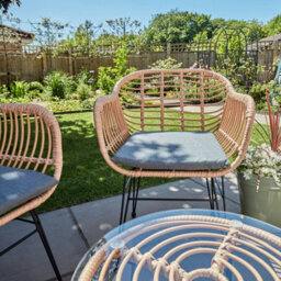 Home Source Flora Outdoor Table And Chair Set Natural Wicker Frame Black Steel Legs Glass Tabletop - thumbnail 5
