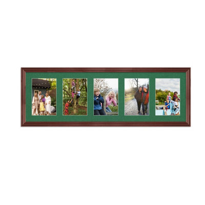 AK Frames 26X8 Rose Wood Classic Multi Photo Frame With Emerald Mount - Holds 5 Apertures (5X) 6X4 Photos - image 1