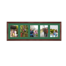 AK Frames 26X8 Rose Wood Classic Multi Photo Frame With Emerald Mount - Holds 5 Apertures (5X) 6X4 Photos - thumbnail 1