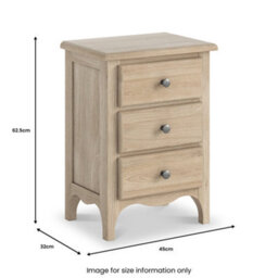 Celine Washed Oak 3 Drawer Bedside Table - Fully Assembled By Roseland Furniture - thumbnail 8