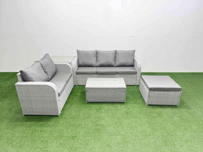 Fimous 6 Seater Pe Rattan Wicker Garden Furniture Set Rectangular Coffee Table 3 Seater Sofa Love Sofa Side Table - image 1