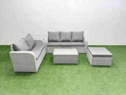 Fimous 6 Seater Pe Rattan Wicker Garden Furniture Set Rectangular Coffee Table 3 Seater Sofa Love Sofa Side Table - thumbnail 2