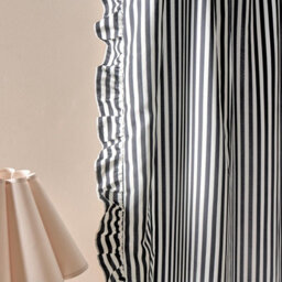 Ohs Stripe Frill Voile Net Curtain Pair Window Panels Slot Top Set - Black - thumbnail 4