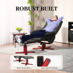 Black Recliner Chair With Footstool, Backrest Adjustable Armchair - thumbnail 6
