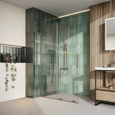Corso Bathrooms Movement Brushed Bronze Wetroom Side Panel Screen 900mm - 8mm Glass - image 1