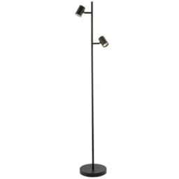 Happy Homewares Led Double Spot Black Metal Floor Lamp With Foot Switch And Adjustable Heads - thumbnail 2