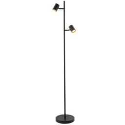 Happy Homewares Led Double Spot Black Metal Floor Lamp With Foot Switch And Adjustable Heads