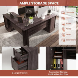 Gainoom Black L-Shaped Desk Home Office Workstation Corner Computer Desk W/ Adjustable Shelf - thumbnail 8