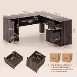 Gainoom Black L-Shaped Desk Home Office Workstation Corner Computer Desk W/ Adjustable Shelf - thumbnail 2