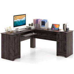 Gainoom Black L-Shaped Desk Home Office Workstation Corner Computer Desk W/ Adjustable Shelf - thumbnail 1
