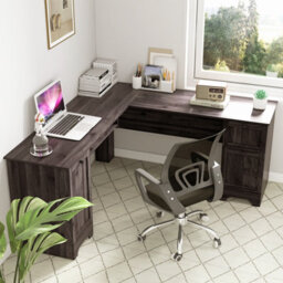 Gainoom Black L-Shaped Desk Home Office Workstation Corner Computer Desk W/ Adjustable Shelf - thumbnail 4