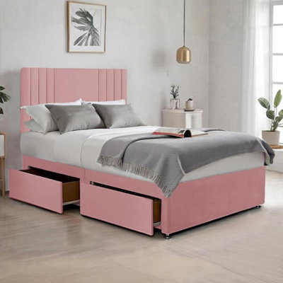 Pink Plush Sawana 6Ft Super King Size Bed With 20 Inch Headboard With Mattress And 2Drawers - image 1