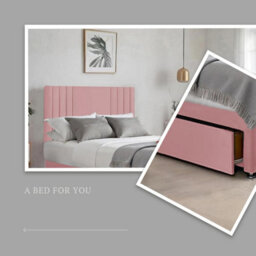 Pink Plush Sawana 6Ft Super King Size Bed With 20 Inch Headboard With Mattress And 2Drawers - thumbnail 2