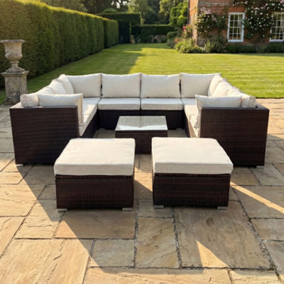 Artemis Home Oliena 10 Seat Modular Rattan Small U-Shape Garden Furniture - Brown - image 1