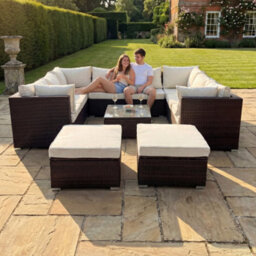 Artemis Home Oliena 10 Seat Modular Rattan Small U-Shape Garden Furniture - Brown - thumbnail 2
