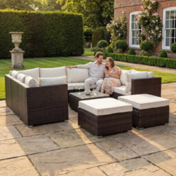 Artemis Home Oliena 10 Seat Modular Rattan Small U-Shape Garden Furniture - Brown - thumbnail 4
