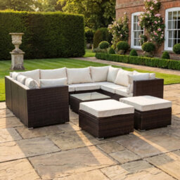 Artemis Home Oliena 10 Seat Modular Rattan Small U-Shape Garden Furniture - Brown - thumbnail 3