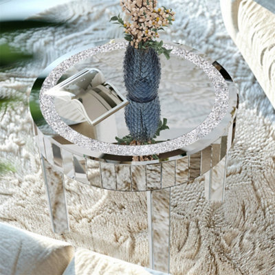 Artloge 60X50Cm Small Crushed Crystal Mirrored Coffee Table Round Sofa Livingroom Carpet Leisure Table - image 1