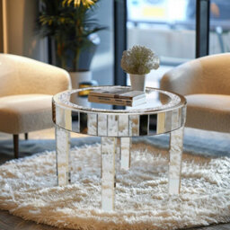 Artloge 60X50Cm Small Crushed Crystal Mirrored Coffee Table Round Sofa Livingroom Carpet Leisure Table - thumbnail 8