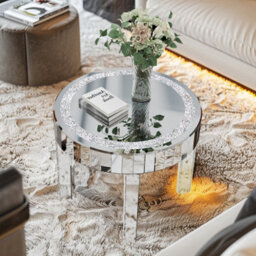 Artloge 60X50Cm Small Crushed Crystal Mirrored Coffee Table Round Sofa Livingroom Carpet Leisure Table - thumbnail 5
