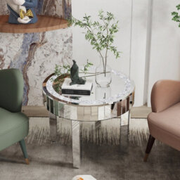 Artloge 60X50Cm Small Crushed Crystal Mirrored Coffee Table Round Sofa Livingroom Carpet Leisure Table - thumbnail 7