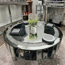 Artloge 60X50Cm Small Crushed Crystal Mirrored Coffee Table Round Sofa Livingroom Carpet Leisure Table - thumbnail 6