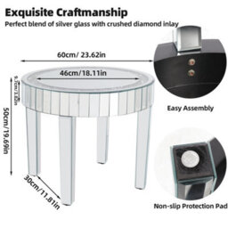 Artloge 60X50Cm Small Crushed Crystal Mirrored Coffee Table Round Sofa Livingroom Carpet Leisure Table - thumbnail 2
