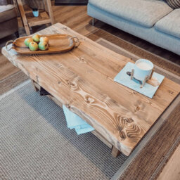 L120Xw60Cm Lorie Chunky Live / Waney Edge Coffee Table With Shelf - thumbnail 2