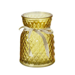 Pretty Decorative Glass Posy Vase, Aspen Gold Colour With Removable Ribbon. H13.5 Cm