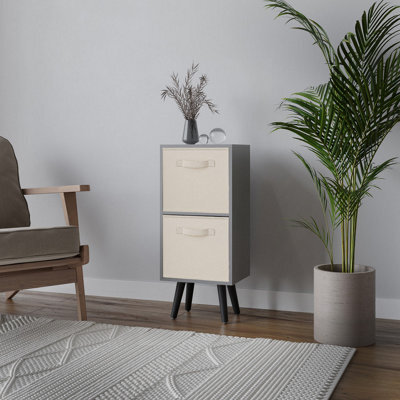 Urbn-Living Urbnliving 54Cm Height Grey Wooden 2 Tier Storage Bookcase Black Legs Bedroom Cream Inserts - image 1