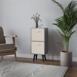Urbn-Living Urbnliving 54Cm Height Grey Wooden 2 Tier Storage Bookcase Black Legs Bedroom Cream Inserts