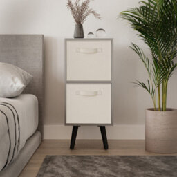 Urbn-Living Urbnliving 54Cm Height Grey Wooden 2 Tier Storage Bookcase Black Legs Bedroom Cream Inserts - thumbnail 2