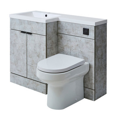 Homestylestore1105mm Concrete Grey Left Hand Bathroom Combination Vanity Toilet Unit And Black Finger Pull Handles - image 1